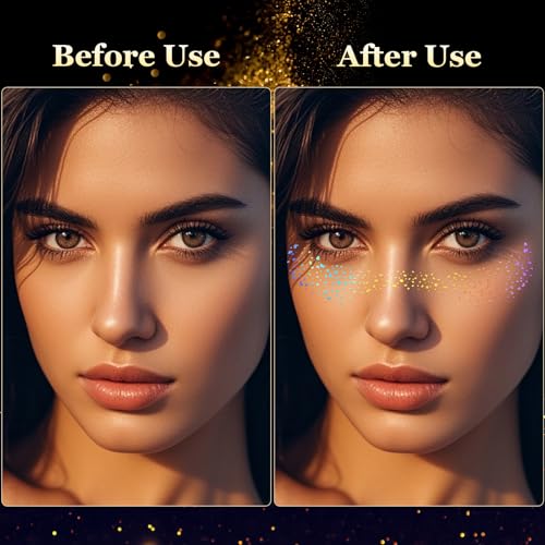 HyperFun 12Pcs Face Glitter Freckles, Face Glitter Fake Freckles Sticker, Gold Sliver Holographic Multichrome Waterproof Sparkle Freckles Makeup Patches for Women Rave Festival Accessories Party Prom