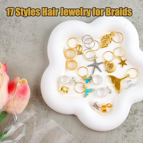 Coriario 292 Pcs Gold Silver Hair Jewelry for Braids Hair Charms Accessories Loc Jewelry Rings Cuffs Pendants Decorations for Women Men Braids Locs Dread