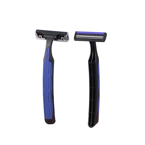 Individually Wrapped 3 Blades Razors Bulk, Travel Size Disposable Manual Razors with Stainless Steel Blade (Blue) (100)