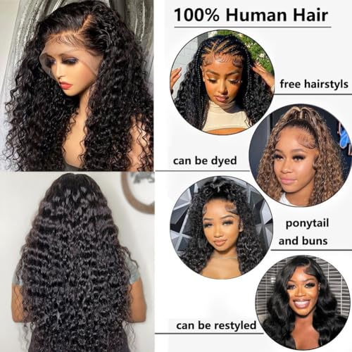 30 Inch Water Wave 13x6 HD Lace Front Wigs Human Hair Pre Plucked 200 Density Deep Part Curly Wig for Women with Hairline Water Wave Frontal Wigs Human Hair