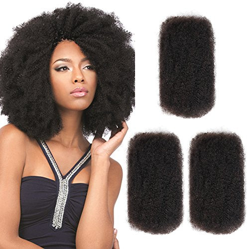 Style Icon 3 Bundles Afro Kinkys Bulk Human Hair (16"/16"/16", Natural Black) - Twist Braids - Curly Hair Extensions- Dreadlocks - Loc Braiding Hair