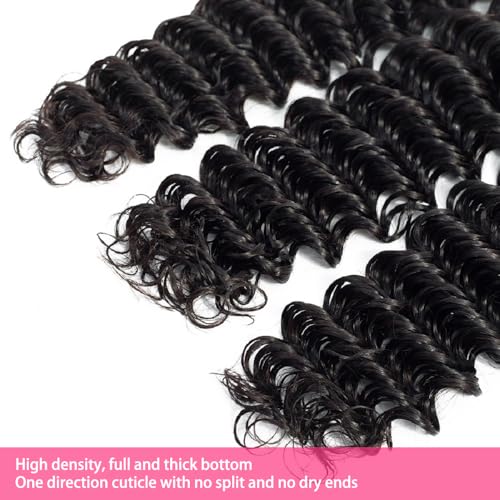 12A Deep Wave Human Hair Bundles 18 20 22 Inch Brazilian Curly 3 Bundles Human Hair 100% Unprocessed Virgin Wet and Wavy Hair Weave 1B Black