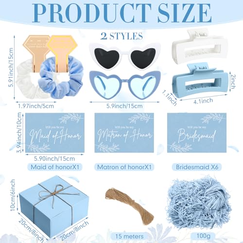 Geiserailie 40 Pcs 8 Set Bridesmaid Proposal Gifts Will You Be My Bridesmaid 4.1in Square Hair Claws Heart Sunglasses(Blue)