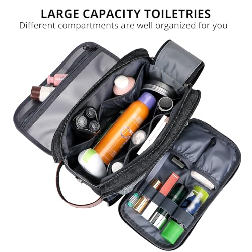 WITZMAN Canvas Toiletry Bag for Men Large Capacity Hanging Dopp kit for Men Leather Toiletries Water-resistant Bathroom Bag(A8002 Black)