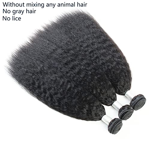 Light Yaki Bundles Human Hair Natural Weave Remy Hair Kinky Straight 3 Bundles 16 18 20 Inch Unprocessed Brazilian Virgin Hair Extensions Natural Color