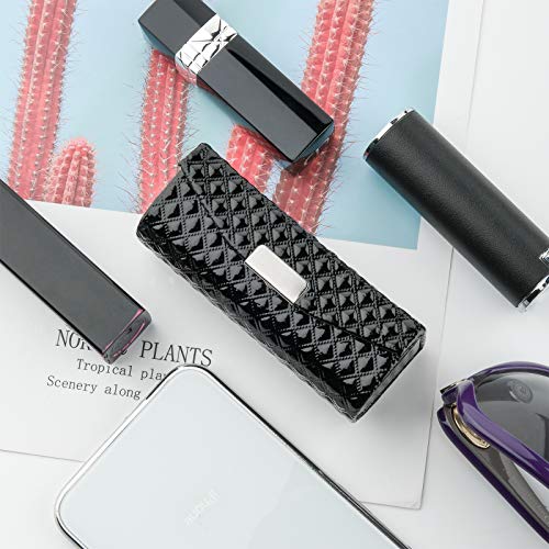 Beautyflier Women¡¯s PU Leather Lipstick Case Holder with Mirror Rectangle Makeup Travel Cases for Purse Lipstick Holder (Black)