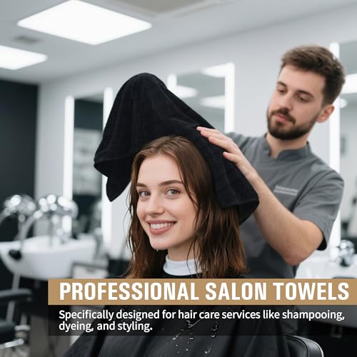 HOMERHYME Salon Towels, 24 Pack Black Hand Towels for Bathroom, 16 x 27 Inches Bulk Quick Dry Absorbent Microfiber Hair Towel, Bathroom Towels for Gym Spa Barber Pedicure Makeup & Beauty