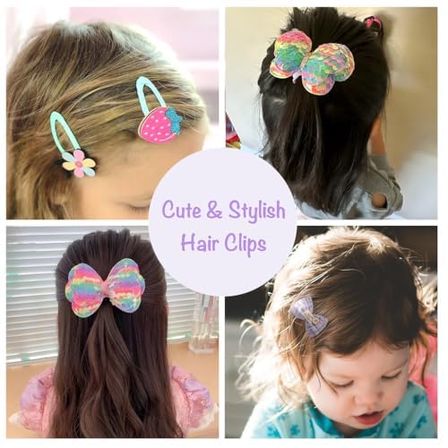 Hair Accessories Gift Set for Kids Purple Hair Clips Barrettes Ponytail Ties Bows Headbands with Mirror Unicorn Comb Gift Box for Daughter Teens Childs Little Girls