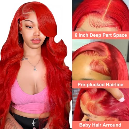 Red Lace Front Wigs Human Hair Pre Plucked 13x6 Body Wave Wigs for Black Women Hot Red Frontal Wigs Human Hair 180% Density 30 Inch