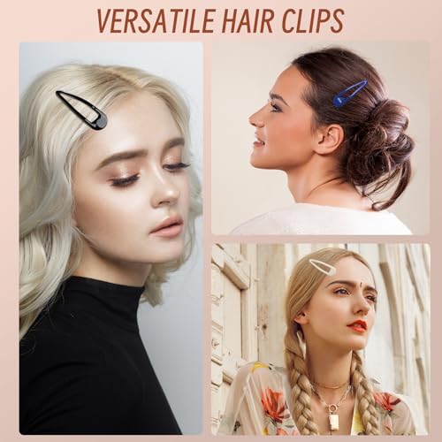 Metal Snap Hair Clips, No Slip Hair Clips for Thick/Thin Hair, 16pcs Medium Barrettes for Women Kids Hairstyle Makeup Accessories (8pcs 2.36inch & 8pcs 2.7inch) (Blue White)