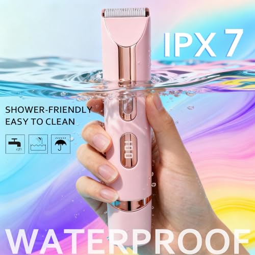 Bikini Trimmer for Women,2-in-1 IPX7 Waterproof Electric Shaver,USB Cordless Painless Electric Razors with LED Display for Legs Bikini Facial Hair Removal, Body Wet&Dry Use Razor Kit for Lady Grooming