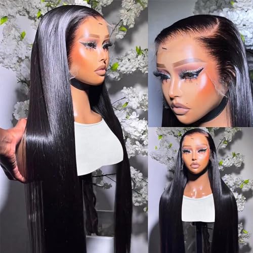 Lemoda 13x6 Full Lace Frontal Wig 180% Density Straight Lace Front Wigs Human Hair HD Transparent Lace Glueless Wig Pre Plucked 15A Brazilian Virgin Human Hair Wigs for Women 22 Inch