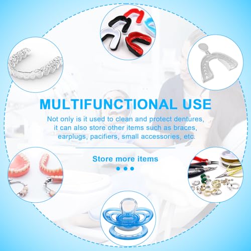 Leak Proof Denture Case, Travel Denture Cup for Soaking Dentures & Retainer, Retainer Cleaner Case, Upgraded Double-Layer False Teeth Container with Strainer, Black+Pink.
