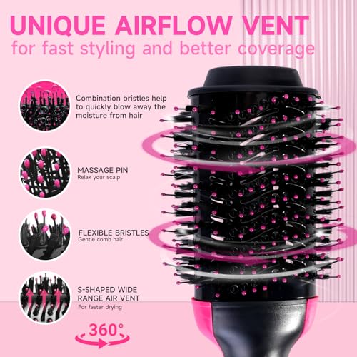 4-in-1 Hair Dryer Brush - Ionic Ceramic Titanium Brush Blow Dryer Hot Air Styler for Frizz-Free Blowouts, Salon Volumizer & Straightener with ALCI Safety Plug, 3 Heat Settings Hot Air Styler