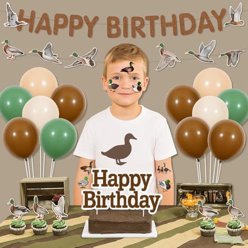 Generic 96 PCS Mallard Duck Birthday Party Decorations Party Favors Supplies Decor Cute Hunting Duck Temporary Tattoo Stickers Gifts for Kids Classroom Prizes Rewards, White, Grey