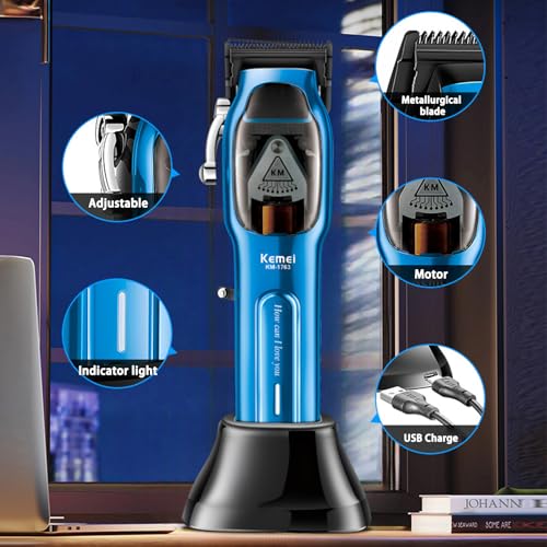 KEMEI Professional Hair Clippers for Men Cord/Cordless Hair Cutting Kits, Hair & Beard Trimmer, Adjustable Barber Clippers with USB Rechargeable, KM-1763