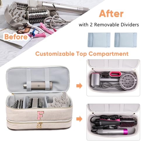 Initial Personalized Hair Tools Travel Bag Double-Layer Hair Dryer Case Compatible with Shark FlexStyle/SmoothStyle, Dysson Airwrap & Supersonic ? Hair Tool Organizer for Travel & Home