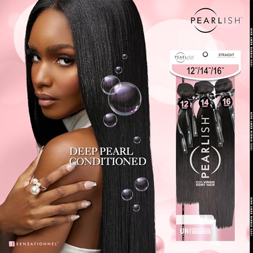 Sensationnel Pearlish multi bundle - straight deep pearl conditioned 15a soft remy beauty supply sew in or glue on human hair layered lengths (16 18 20 inch, NATURAL/BLACK)