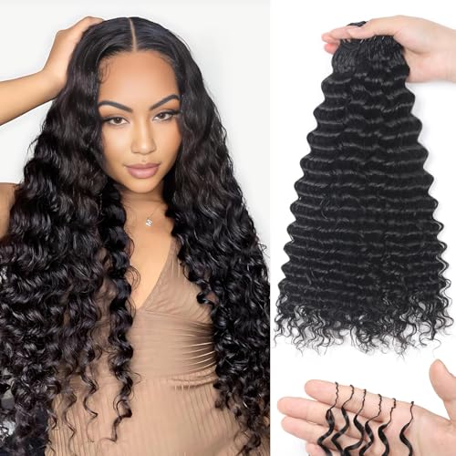 Human Crochet Hair for Black Women 22 Inch 125g Deep wave Crochet Human Hair Bundles Pre-Separated Feather Crochet Human Hair Deep Wavy Invisible Crochet Hair Extensions 100 Strands Natural Black