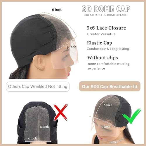Pre-sewn 9x6 HD Lace Closure with Glueless Cap ? 0.10mm Ultra-thin SKINLIKE Real HD Lace Body Wave Human Hair Closure with Baby Hair, Bleach & Dye Friendly, 18 Inch Natural Black