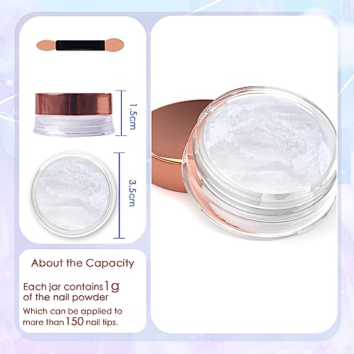 Laza White Chrome Nail Powder Glazed Donut Nails Metallic Effect Pigment Shimmer Pearlescent Mica Powder Iridescent Aurora Nail Glitter Fairy Dust Gel Nail Art Supplies Nail Techs ? Pearl Chrome