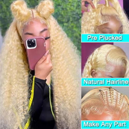 613 Lace Front Wig Human Hair 180 Density Blonde Wig Human Hair Wet and Wavy Wigs for Black Women Glueless HD Lace Frontal Wigs (28 Inch)
