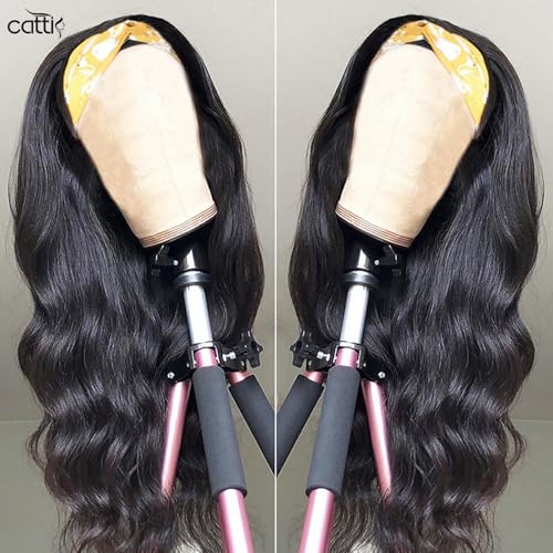 catti Headband Wig Human Hair Body Wave Headband Wigs Glueless None Lace Front Wigs Human Hair Brazilian Virgin Hair Machine Made Half Wigs for Black Women 150% Density (16" Headband wigs)