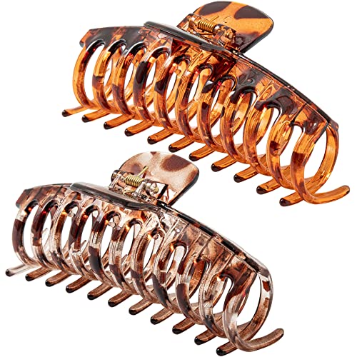 5.5 Inches Extra Large Hair Clips for Long Thick Hair Women¡¯s Jumbo Hair Claw Clips 2 Counts in Set Hair Accessories (light leopard and coffee leopard)