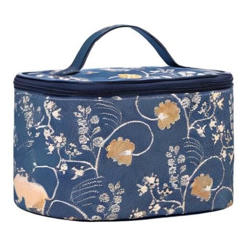Signare Tapestry Toiletry Bag Makeup Organizer bag for Women with Jane Austen Blue Design (TOIL-AUST)