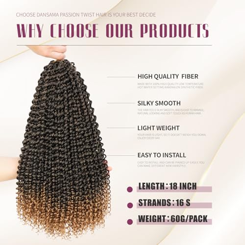 Dansama Passion Twist Hair Water Wave Braiding Hair for Butterfly Style Crochet Braids Bohemian Hair Extensions (18inch (Pack of 6), T1B/27, Economy Pack)