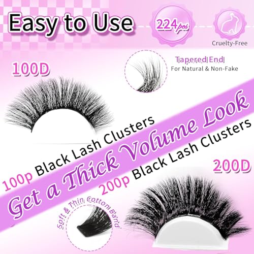 Lash Clusters 100D+200D Thick Volume Eyelash Clusters 12-22mm Long Cluster Lashes Eyelash Extensions Individual Lashes Clusters DIY at Home Eyelashes D Curly Lash Extension by FOINEMYED