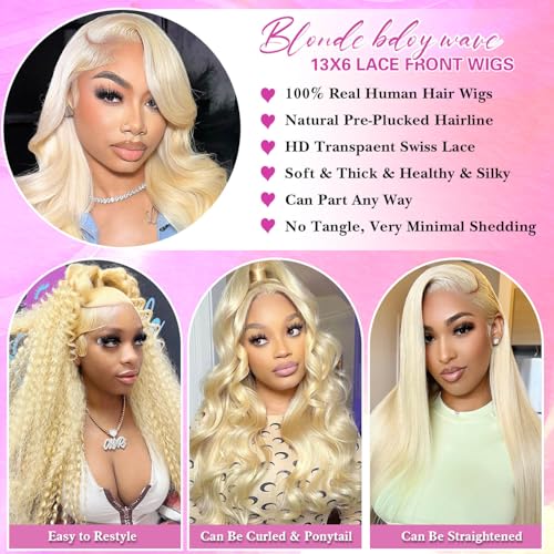 32 Inch 613 13x6 Lace Front Wig Human Hair Blonde Wig Human Hair 200 Density 613 HD Lace Frontal Wig 13x6 Body Wave Blonde Lace Front Wigs for Women Pre Plucked with Baby Hair