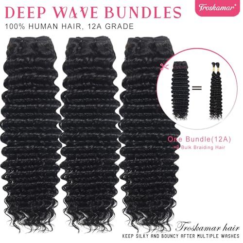 Deep Wave Bundles Human Hair 12A Brazilian Curly Human Hair 3 Bundles for Black Women 20 22 24 Inch 100% Unprocessed Wet and Wavy Bundle