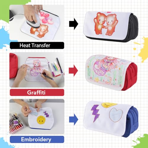4 Pcs Blank Sublimation Pencil Case Cosmetic Bags Printable Multipurpose DIY Makeup Bags Toiletry Pouch with Removable Flap-Black
