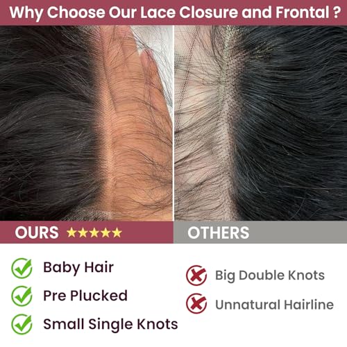 2x6 Lace Closure, Skinlike Invisible HD Transparent Swiss Lace Closure Pre Plucked with Baby Hair 12A Grade Brazilian Human Hair with Small Single Knots Middle Part 16 Inch