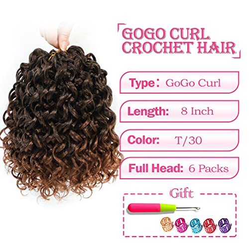Gogo Curl Crochet Hair 8 Inch Short Curly Crochet Hair for Black Women Beach Curl Crochet hair - Water Wave Curly Crochet Braids Hair Deep Wave Synthetic Braiding Hair Extensions (8 inch T30)