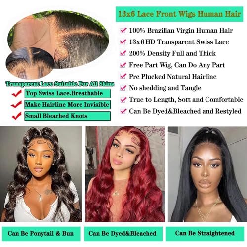 30 Inch Lace Front Wig Human Hair Pre Plucked 200% Density Body Wave 13x6 Lace Front Wigs Human Hair HD Frontal Glueless Wigs Human Hair with Baby Hair