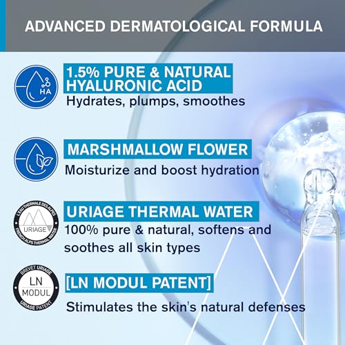 URIAGE Serum Booster H.A. | 1.5% Pure & Natural Hyaluronic Acid | Hydrates, Plumps, Smooths, Paraben Free, Non-Comedogenic, 30 mL / 1.01 oz