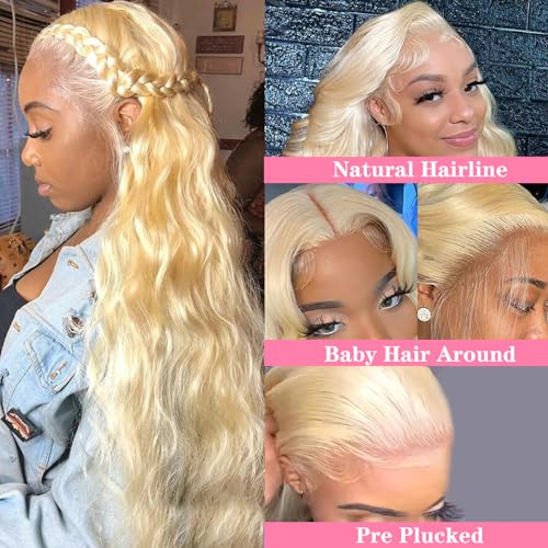 613 Lace Front Wig Human Hair 28 Inch 180% Density 13x6 HD Transparent Body Wave Blonde Lace Front Wigs Human Hair Blonde Lace Frontal Human Hair Glueless Wig