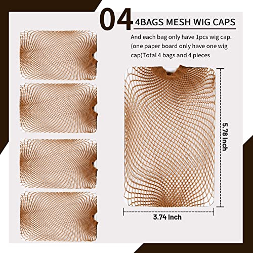 Fandamei Mesh Wig Caps Net, 4PCS Wig Caps Net Open End, Dark Brown Wig Cap for women, Strength Wig Cap Dark Brown