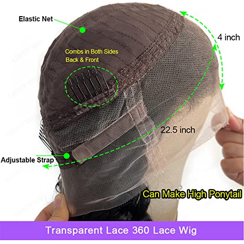 Kinky Straight 360 Wigs Transparent HD Lace Front Wig Brazilian Human Hair 150% Density Pre Plucked Glueless Invisible 360 Lace Frontal Wigs for Black Women with Baby Hair Natural Color 16 Inch