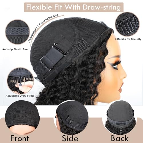LESLY 24 Inch Kinky Curly Half Wig Human Hair 200 Dnsity 3 IN 1 Half Wig With Drawstring Seamless Clip Ins Flip Over Glueless Wigs Beginner Friendly Headband Wig For Women.