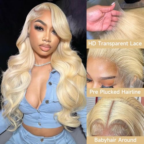 Blonde Wig Human Hair 613 13x6 Lace Front Wig Human Hair Pre Plucked With Baby Hair 200 Density Blonde Body Wave HD Lace Frontal Wigs 32 Inch