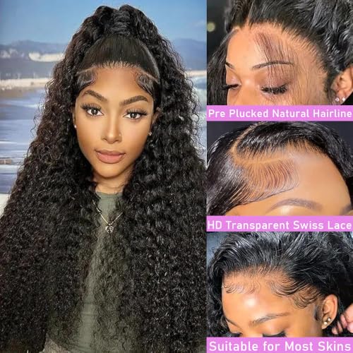 soHygge 32 Inch Deep Wave Lace Front Wigs Human Hair for Women 13x6 HD Lace Frontal Wigs Human Hair Pre Plucked Deep Curly Glueless Wigs 200% Density with Baby Hair