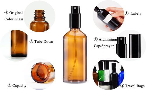 YIZHAO Amber Glass Spray Bottles 4oz, with Small Fine Mist Spray, Metal Cap, Refillable for Essential Oil,Travel,Cleaning,Perfume,Aromatherapy,Makeup – 9 Pcs