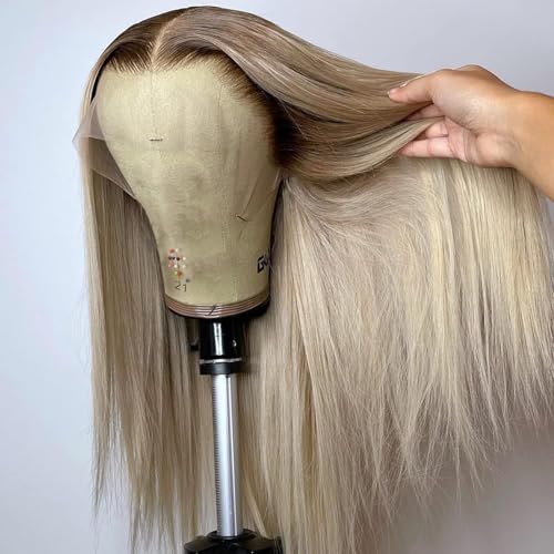 koinu Ash Blonde Wig Human Hair 13x4 Transparent Lace Front Wigs Human Hair 200% Density Ash Blonde Straight Lace Front Wigs for Women Ombre Blonde Colored HD Lace Frontal Wig Pre Plucked 26 Inch