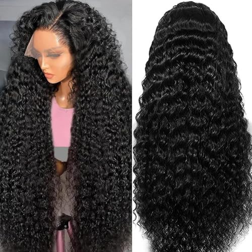 Deep Wave Lace Front Wigs Human Hair 13x6 HD Lace Front Wigs Human Hair Pre Plucked 200% Density Deep Curly Human Hair Lace Frontal Wigs For Women 28 Inch