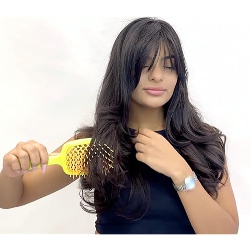 BOM BOM 2 Unit Kit, Wet And Dry Vented Detangling Hair Brush For All Hair Types, Light Weight Hairbrush, Scalp Massage Brush (Orange yellow)