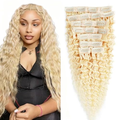 Blonde Clip in Extensions 8Pcs 110g Clip in Hair Extensions Real Human Hair Deep Wave 613 Blonde Clip ins Brazilian Remy Human Hair Extensions for Women Double Weft 30 Inch