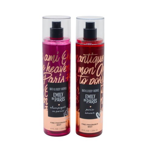 Bath & Body Works EMILY IN PARIS Collection - PARIS AMOUR and CHAMPAGNE IN PARIS Fine Fragrance Mist 2-piece Gift Set with a Red Bow for Holidays - Full Size